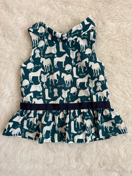 Janie and Jack Other - Janie and Jack Teal and White Fancy Western Horse AOP Peplum Top